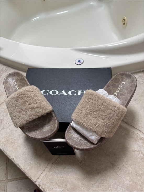 Coach Shoes - COACH Women's Tan Shearling Slide Sandals